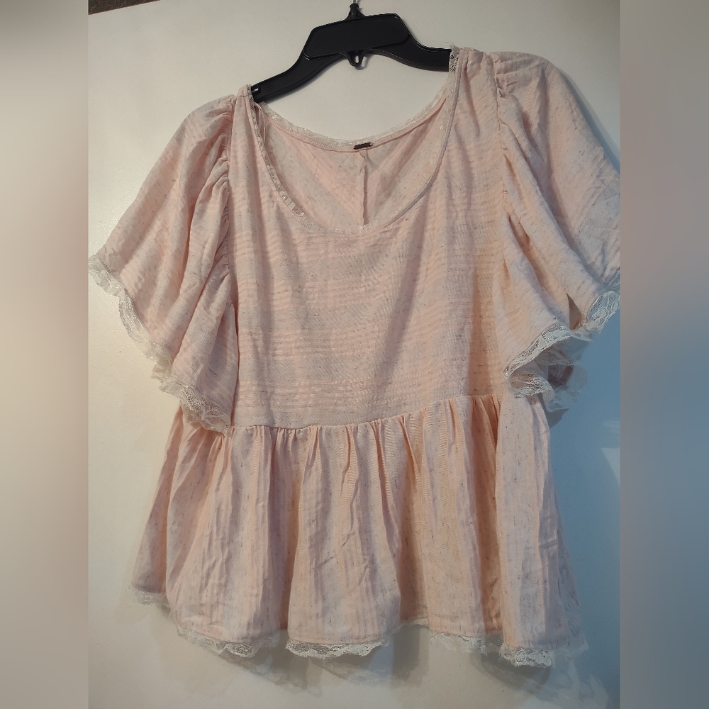 Free People Elegant Pink  Top with Lace Details
